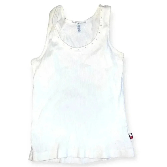Vintage y2k Tommy Hilfiger Rhinestones Studded White Camisole - Picture 1 of 3